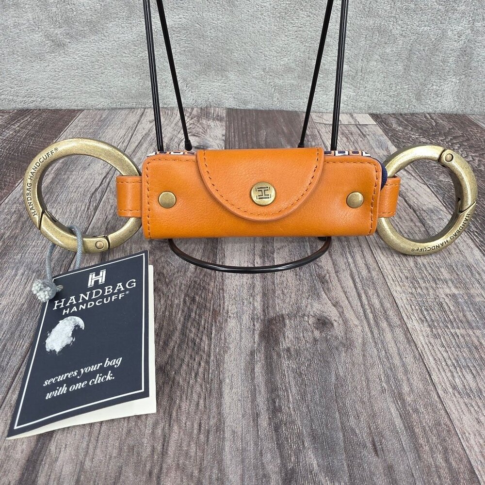Handbag Handcuff Bag Restraint Security Cuff Strap Saddle Brown Faux Leather New